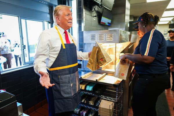 trump mc donald trump aTTACKS KAMALA OVER WORK AT MCDONALD’S